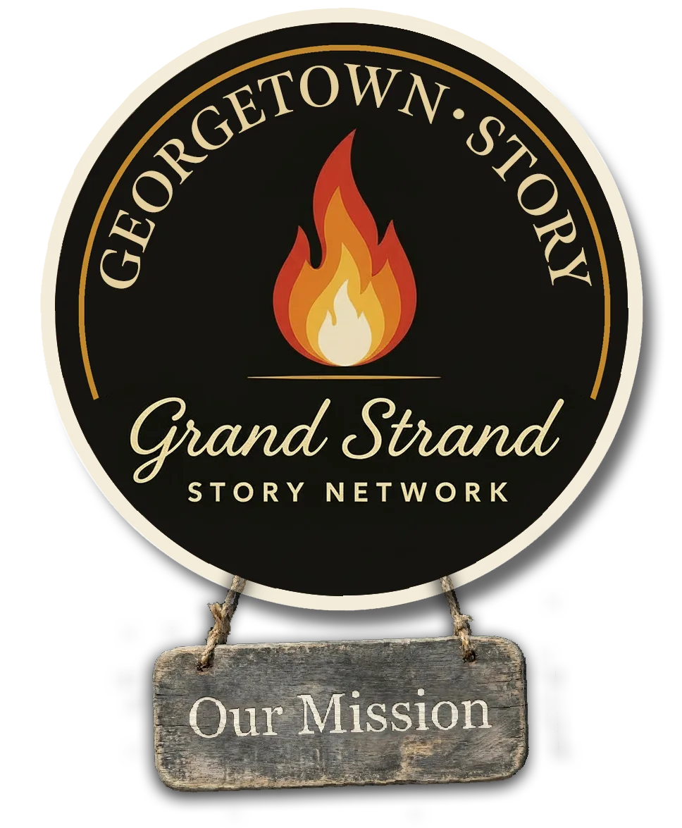 Grand Strand Story Network logo with Our Mission sign